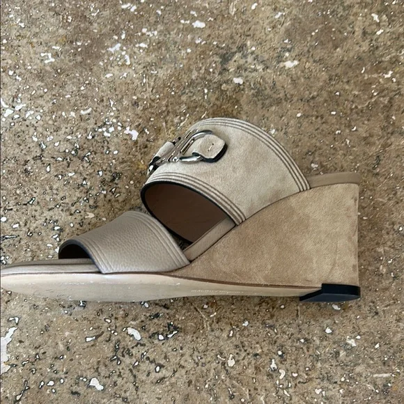 Salvatore Ferragamo Tan Slide Sandals with Metal Detail - Picture 6 of 13